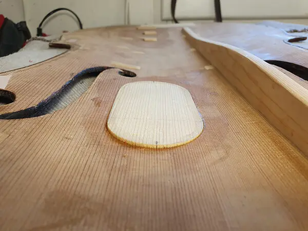 Plombă de brad încastrată în placa violoncelului
